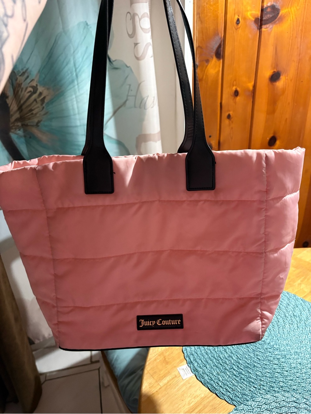 Juicy Couture Pink Quilted Tote with Black Handles
